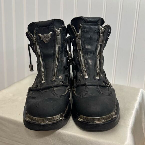 Harley‑Davidson Black Leather Harness Motorcycle Boots 9 Biker Grunge Moto - Picture 3 of 10